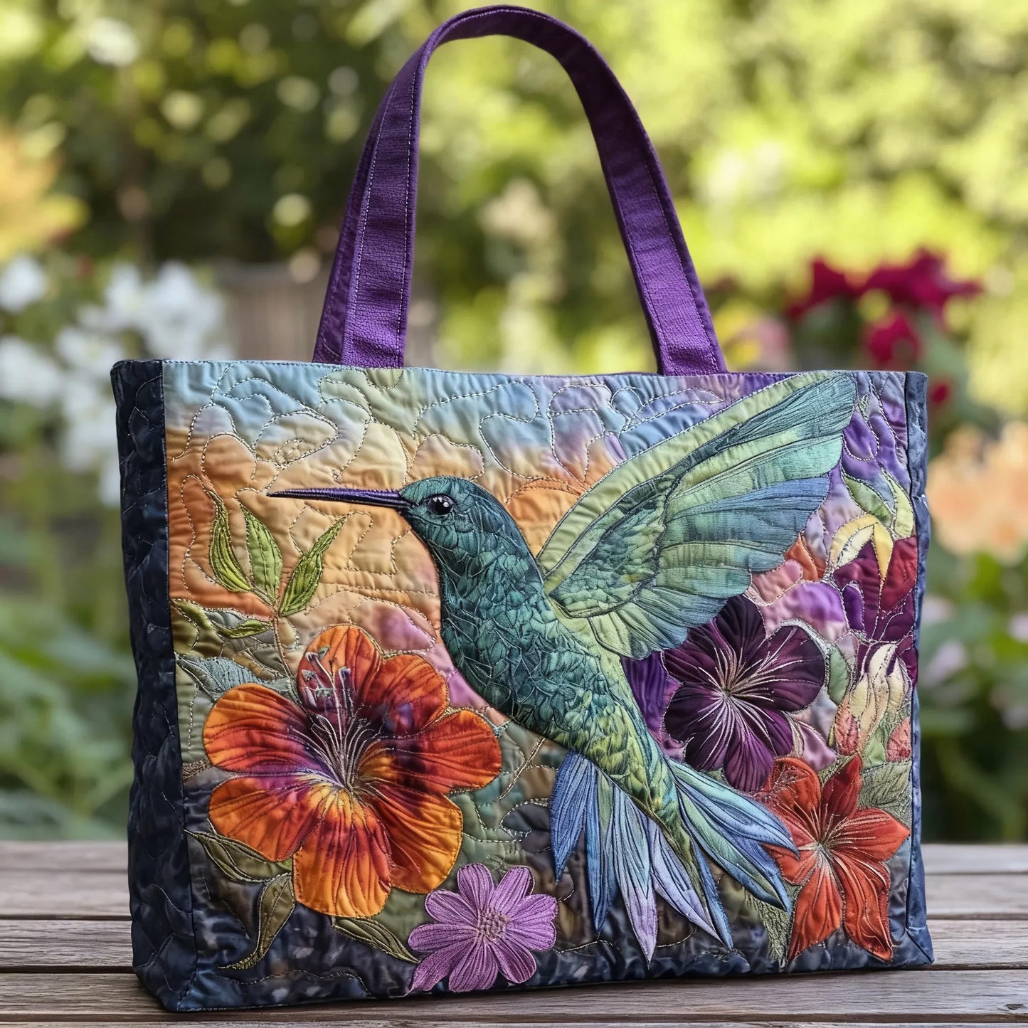 Hummingbird Charm Quilted Tote Bag