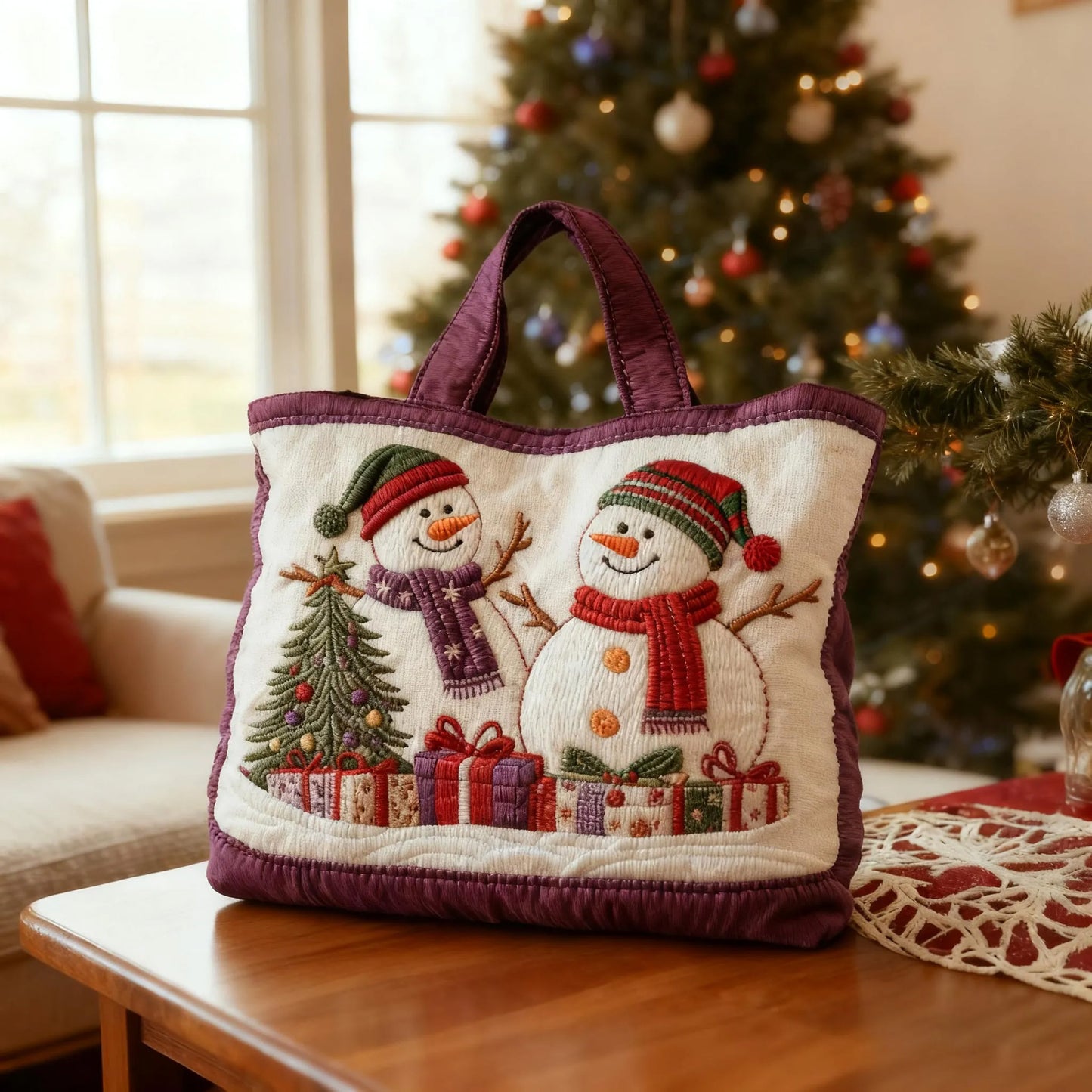 Joyful Snowman Quilted Tote Bag High
