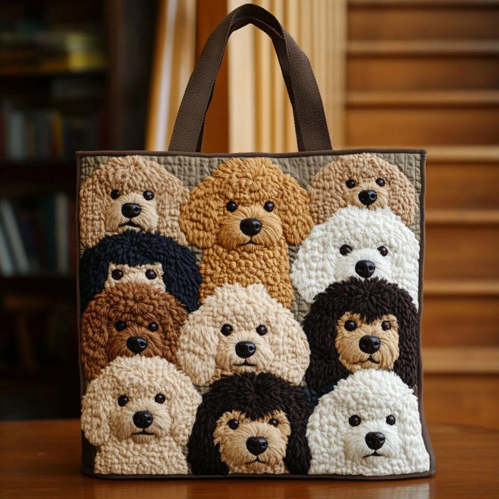 Poodle Pattern Quilted Tote Bag