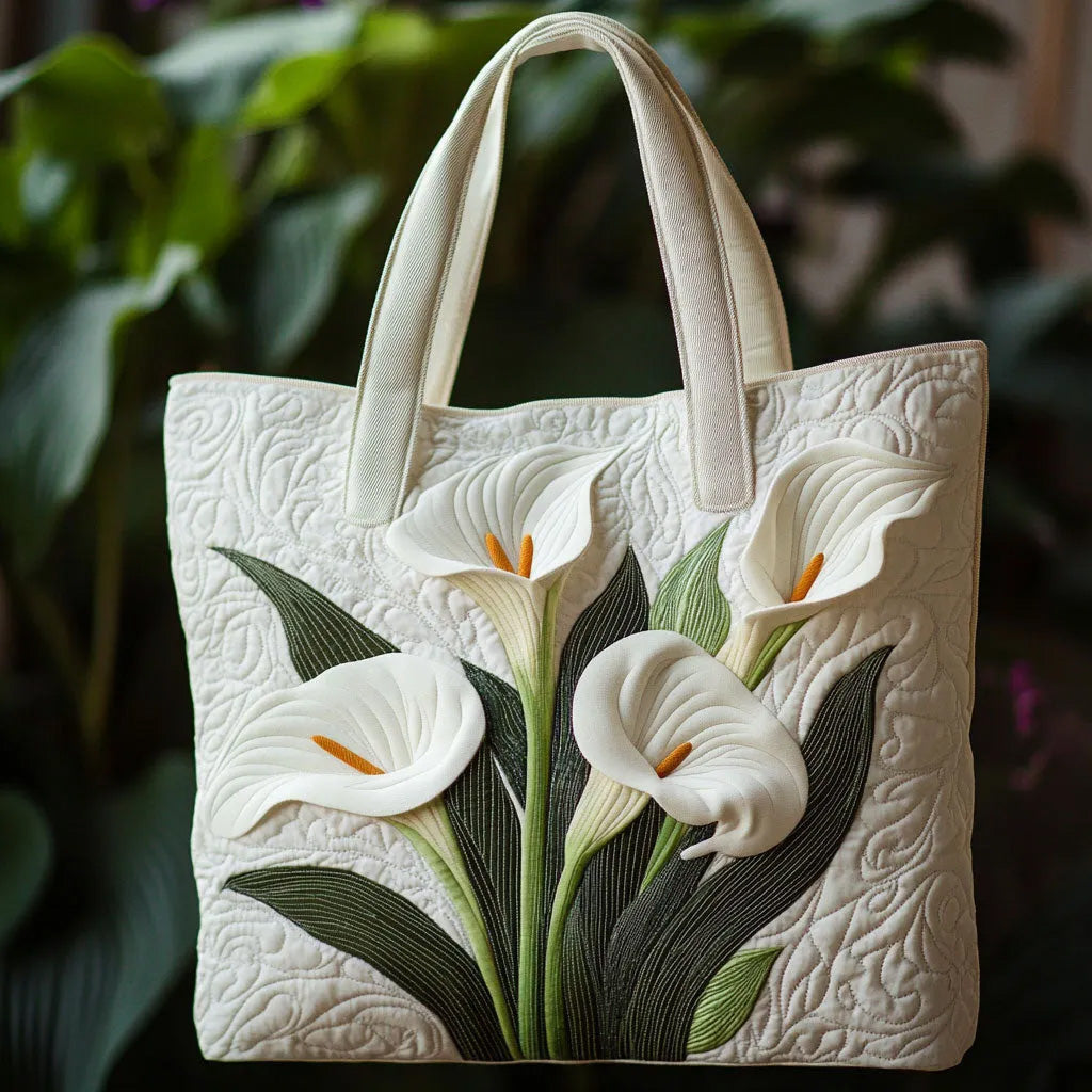 White Calla Lily Quilted Tote Bag
