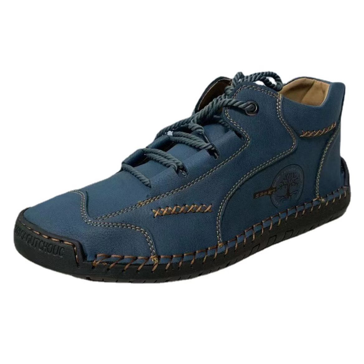 Men's lightweight breathable non-slip souatsole retro flat-soled casual soft leather ankle boots