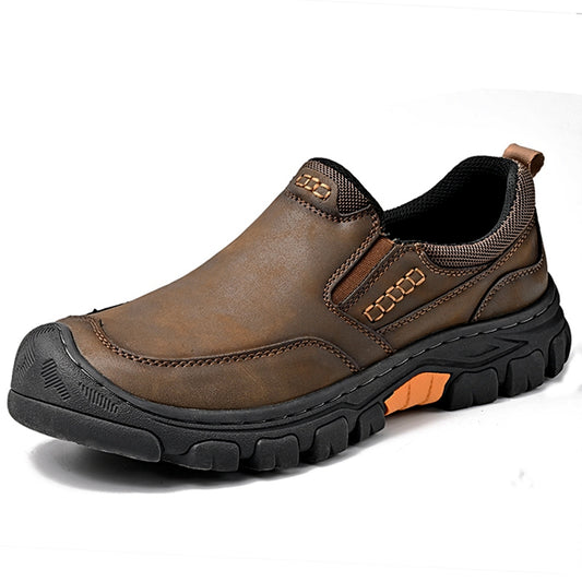 ⏰Promotion - 50% OFF🔥 Men's Wide Toe Slip-On Leather Loafers | Arch Support & Anti-Collision Outdoor Shoes