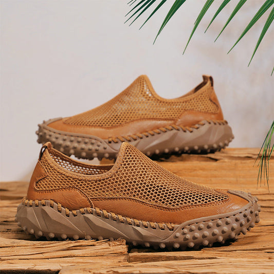 ⏰Fresh Steps – 60% OFF🛒 Men’s Slip-On Orthopedic Casual Walking Shoes – Breathable Mesh, Leather Trim, Arch Support & Non-Slip Rubber Sole for Outdoor Trekking