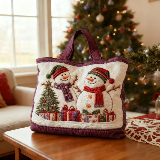 Joyful Snowman Quilted Tote Bag High