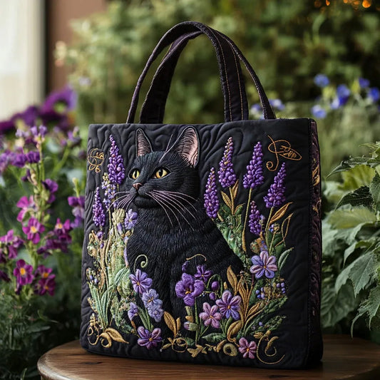 Moonlit Meow Quilted Tote Bag