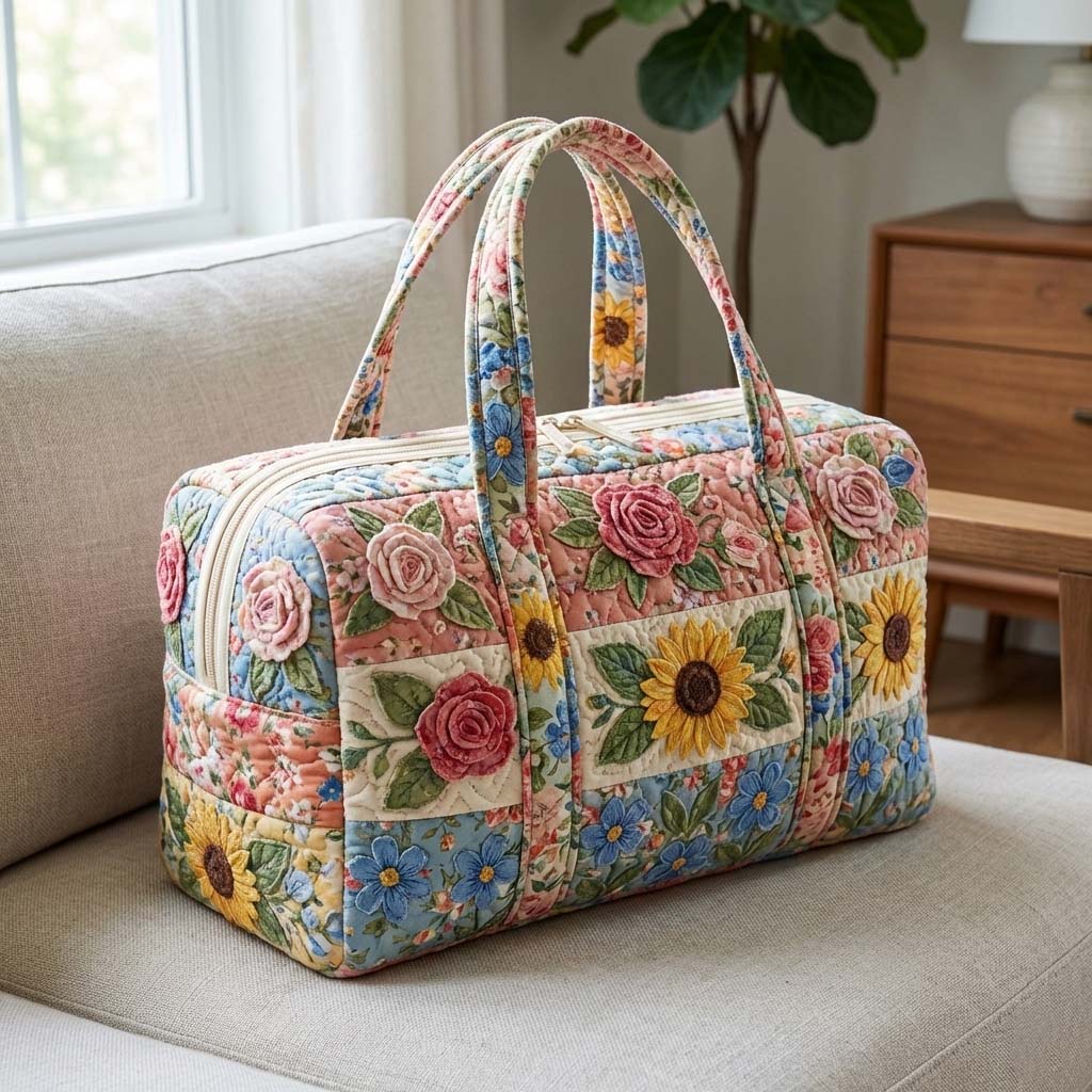 Floral Serenity Quilted Duffle Bag GFTOQA1801