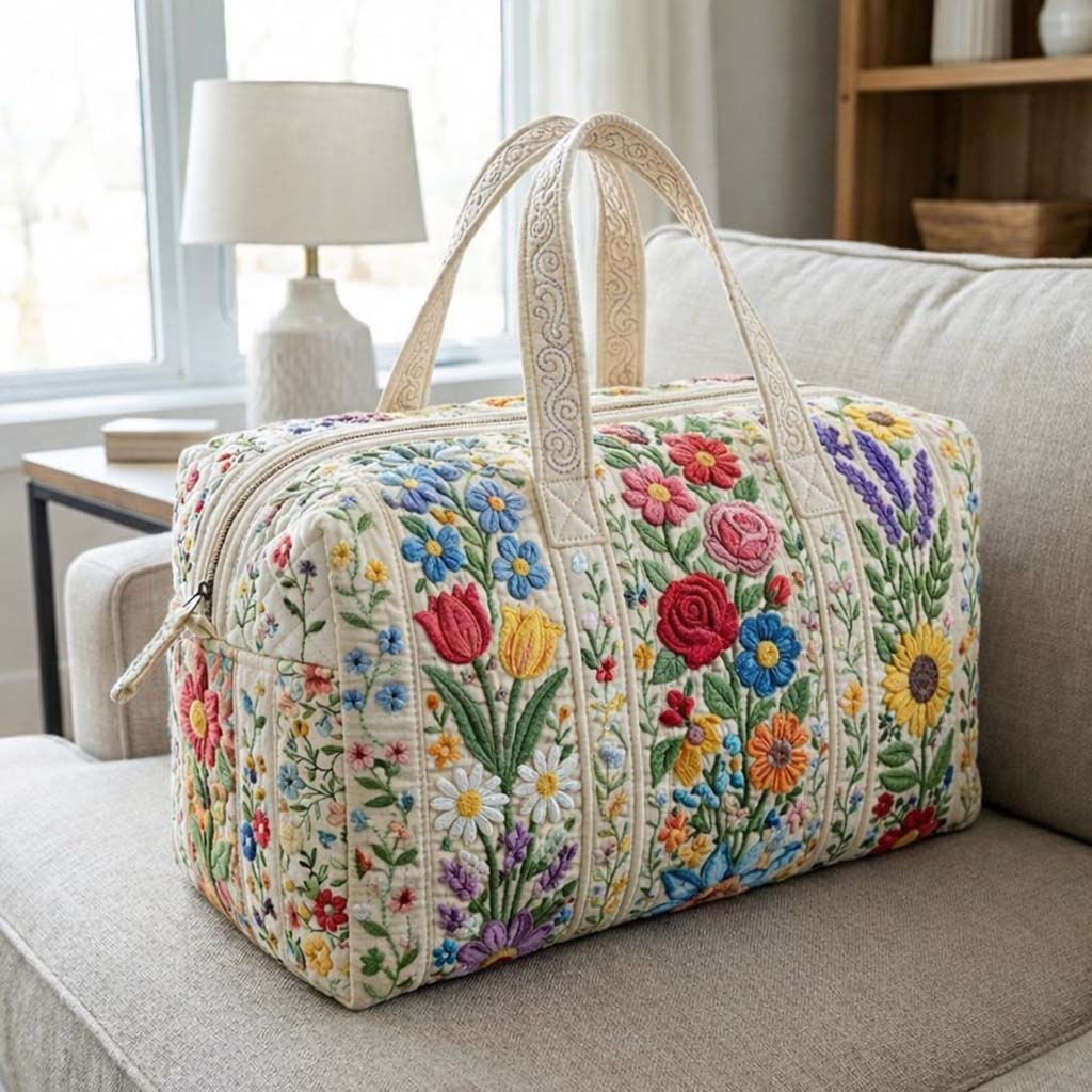 Floral Serenity Quilted Duffle Bag GFTOQA1805