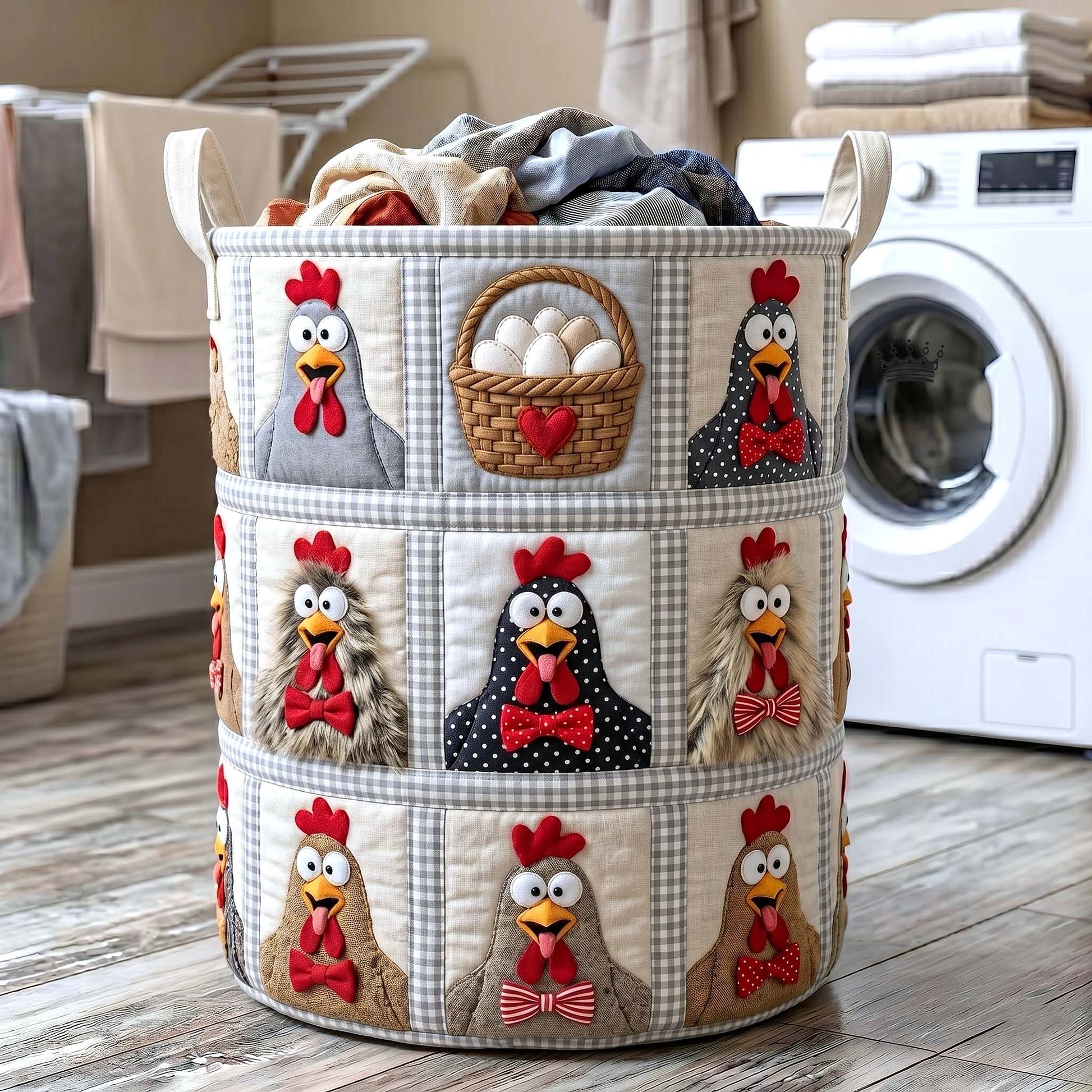 Homestead Hen Quilted Laundry Basket GFTOTP19407