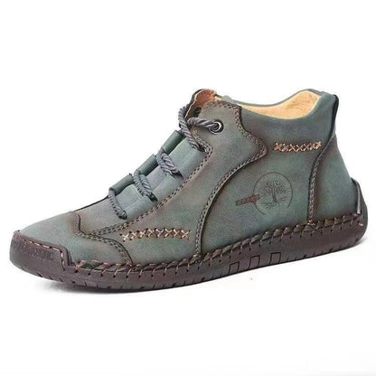 Men's lightweight breathable non-slip souatsole retro flat-soled casual soft leather ankle boots