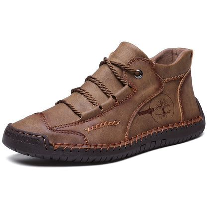 Men's lightweight breathable non-slip souatsole retro flat-soled casual soft leather ankle boots