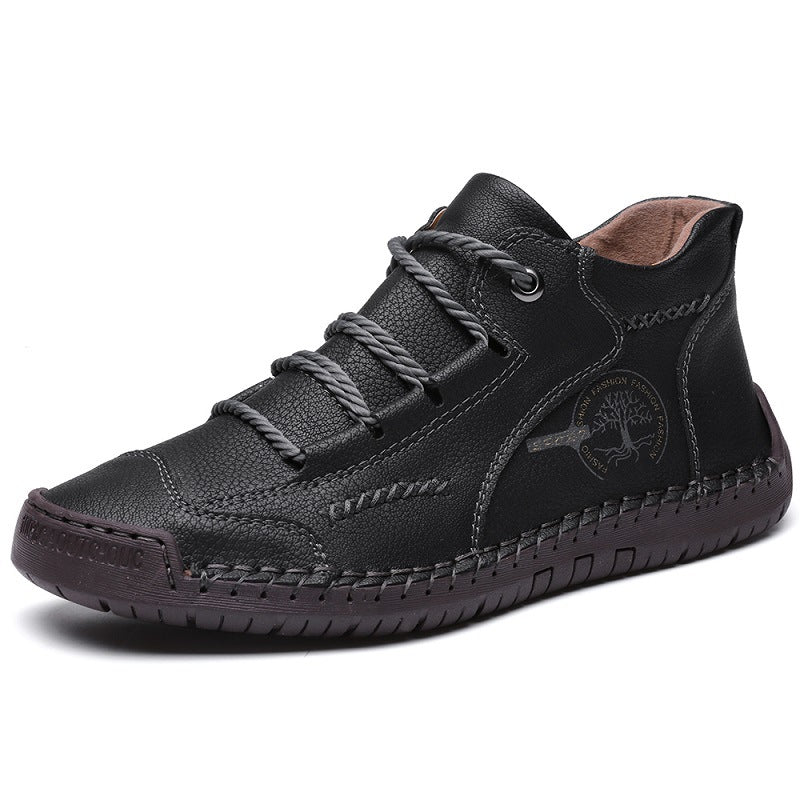Men's lightweight breathable non-slip souatsole retro flat-soled casual soft leather ankle boots