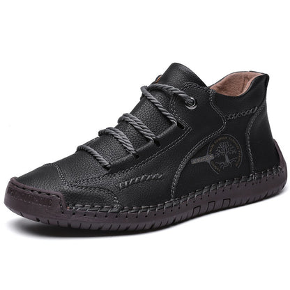 Men's lightweight breathable non-slip souatsole retro flat-soled casual soft leather ankle boots