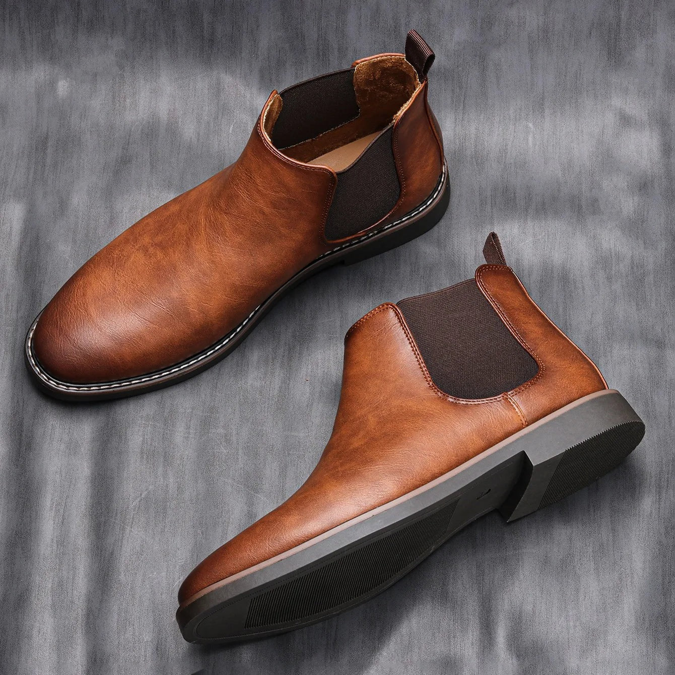 souatsole Retro Leather Chelsea Boots