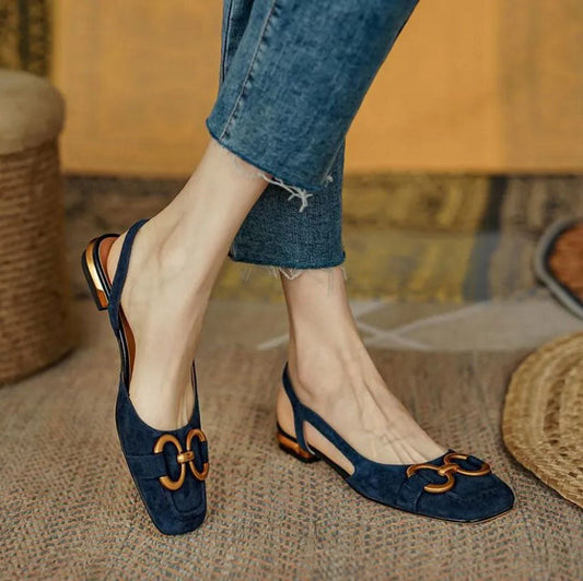 Women Orthopedic Sandals Cover Toes Lower Heel Ring Decor