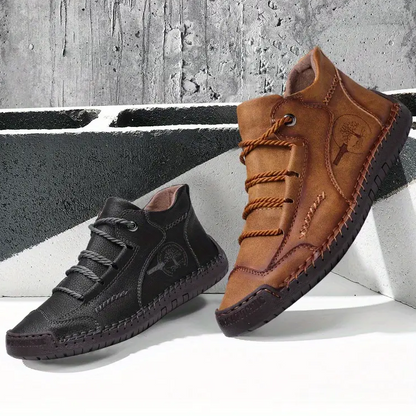 Men's lightweight breathable non-slip souatsole retro flat-soled casual soft leather ankle boots