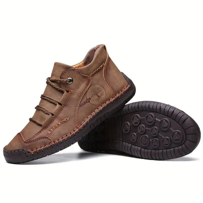 Men's lightweight breathable non-slip souatsole retro flat-soled casual soft leather ankle boots