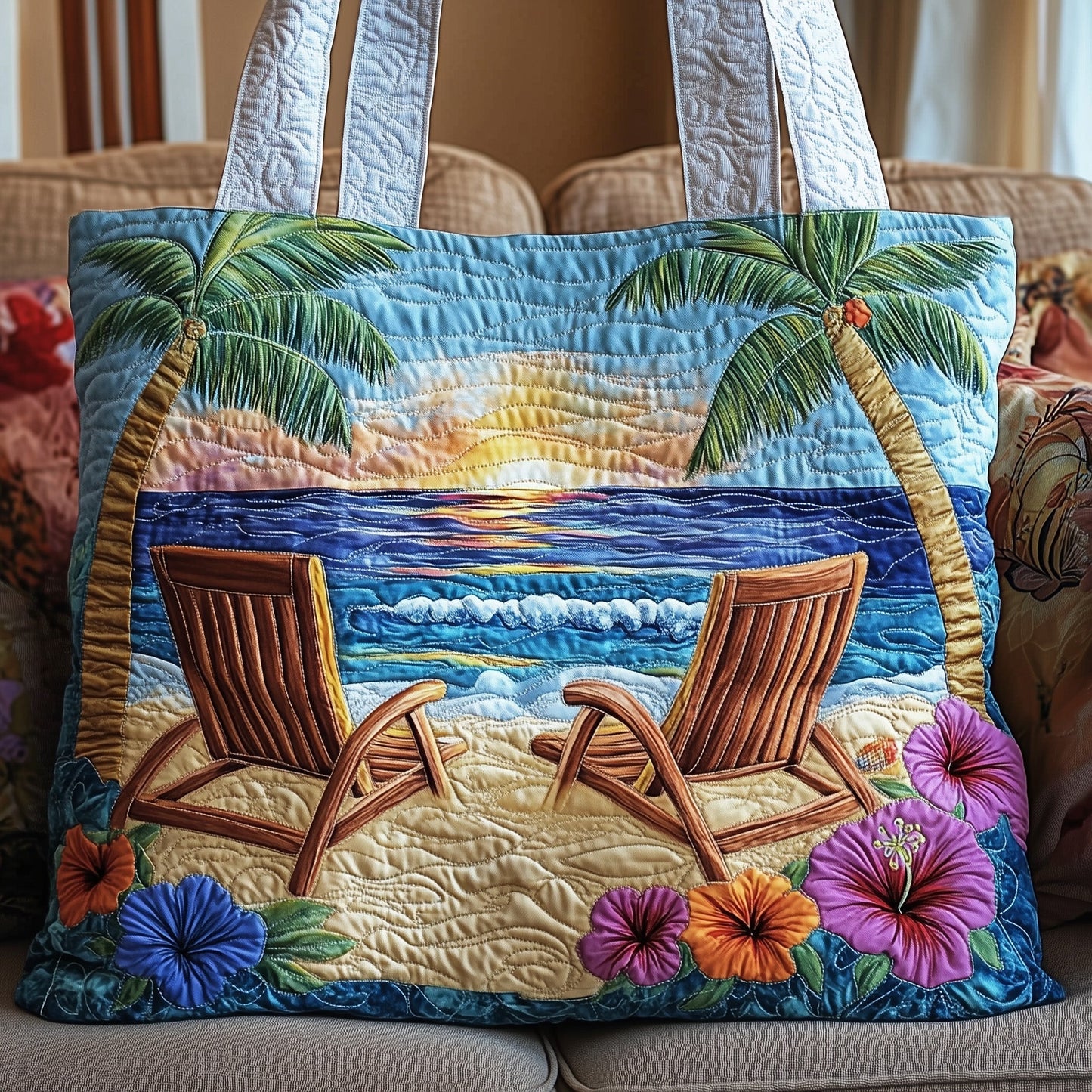 Palm Island Paradise Quilted Tote Bag GFTOHD7848