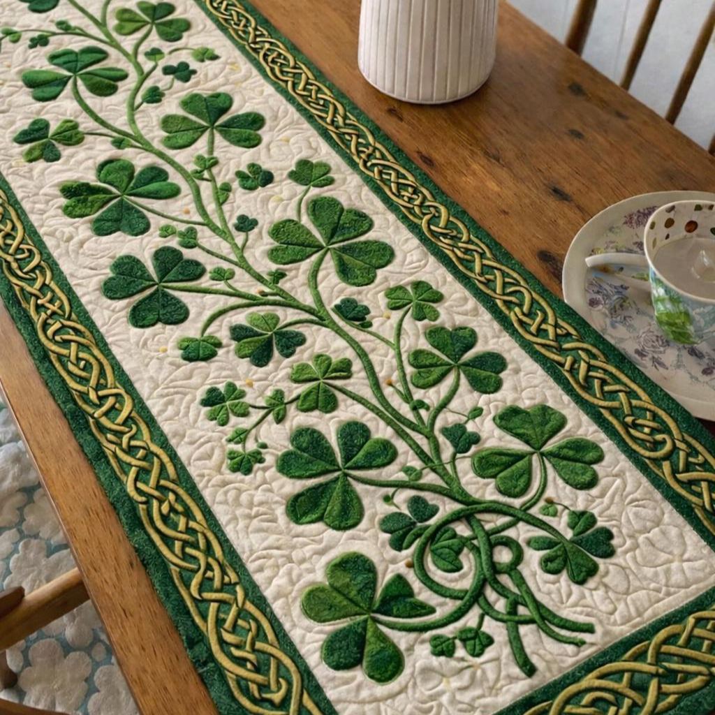 Shamrock Clover St.Patrick Day Quilted Table Runner TC1004