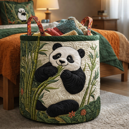 Panda Eat Bamboo Quilted Laundry Basket